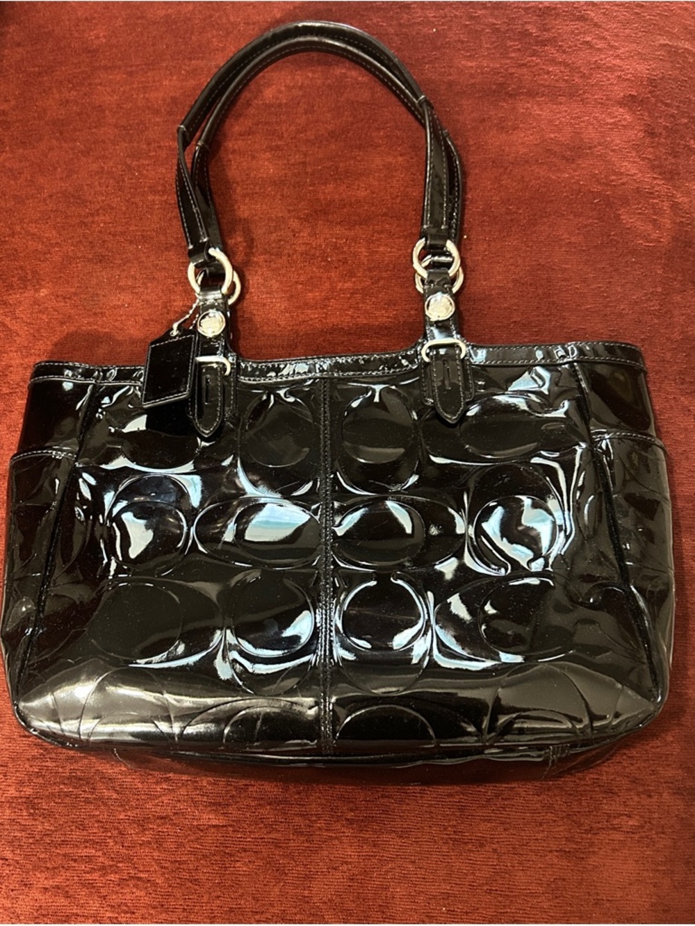 Coach Black Patent Circle-Embossed Shoulder Bag